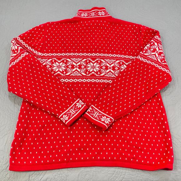 Lands End Sweater Mend Large Red Knit 1/4 Quarter Zip Nordic Fair Isle Cotton - Picture 7 of 10